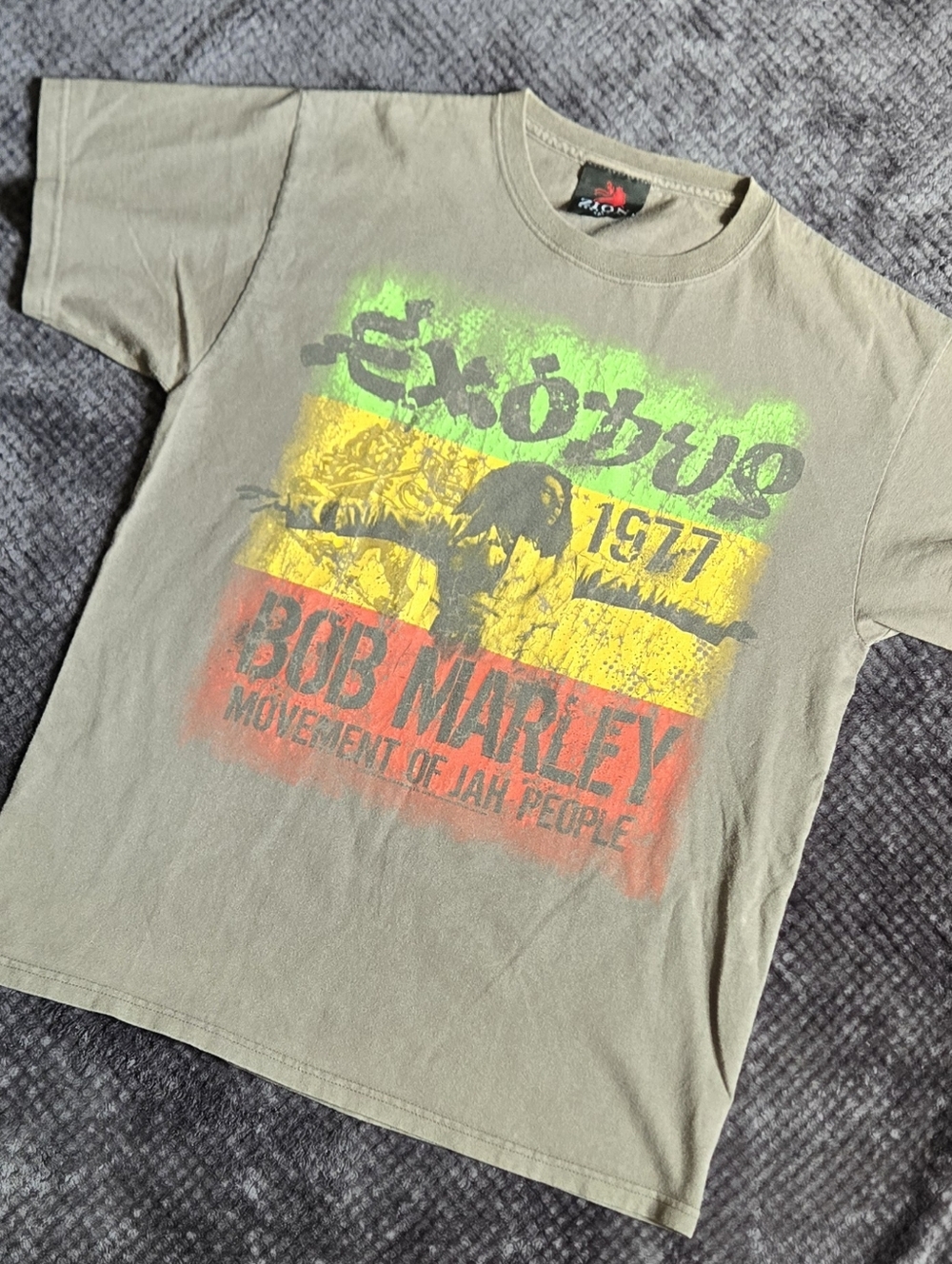 Bob Marley Exodus 1977 T-Shirt Zion Rootswear Grey Distressed Graphic Medium